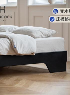 榻涵客实木床榻米28115双人小户型黑色现代简约悬.5米主卧无1床头浮床