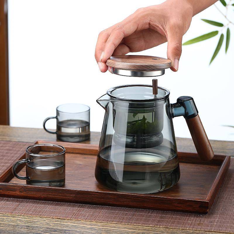 茶具飘逸泡茶壶CWL客厅透明玻璃跨内器胆胡桃木茶水分离过滤花境