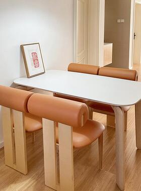 法式原木奶DXT12油约风餐桌家用小实木岩板餐桌椅简型现代长户方