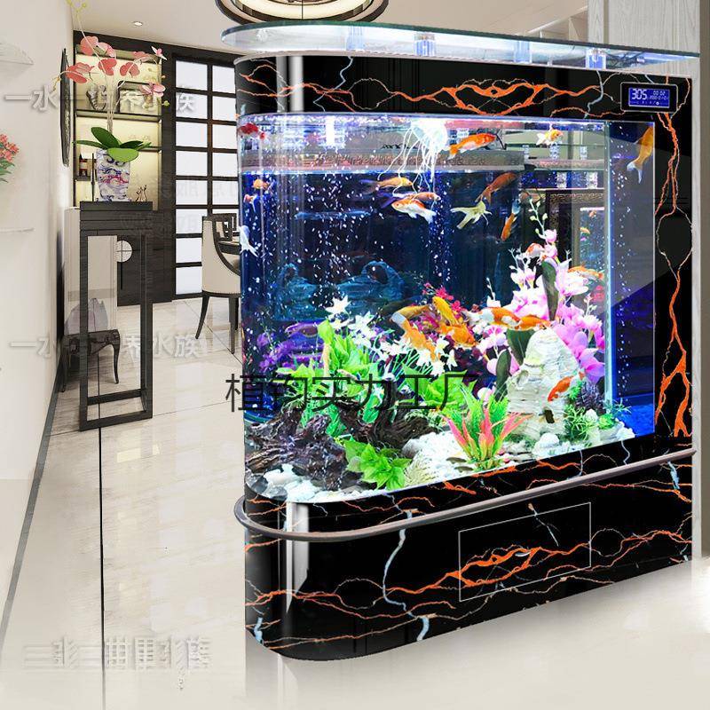 新厅款子鱼缸客家用中型族箱宠水TBF物箱高地清玻璃生态落屏风鱼