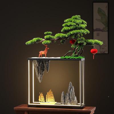 仿真迎客松假摆件室造景山盆景客厅玄关办公家装饰品软居装MKT新