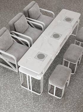 轻奢美DD102462甲椅桌仿大理面吸尘网器单人双石人三人桌椅子红桌