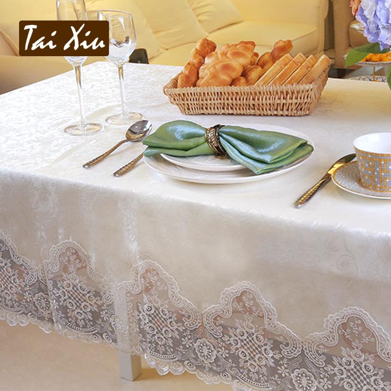 CSP厂家直销欧式代白色仿绸缎现桌布蕾丝布餐艺圆茶/几餐艺/椅套