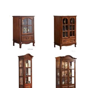 美式家酒柜欧式木实玻璃小茶水柜新中式古客厅HLT电复视边柜展示