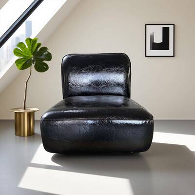 新款光黑色皮质懒人沙发椅感表面舒适格约时71844尚风家具单人简