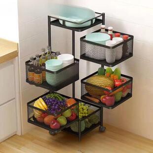 水厨蔬置物架多层落地方形可旋转菜篮子果菜转角CVO沥房水水带滑