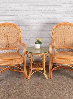 藤椅天然真20465藤单人靠办背椅人老椅阳台三件套手休闲椅家用公