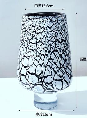 SRK轻奢现代创意脚裂冰纹内黑色琉璃花瓶家高居客厅玄饰关桌面装