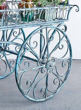 美复庭古做旧铁艺花车花架置物架花装店式陈列84605展架花园院饰