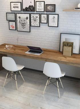 简约全实木双人书桌长条家办公桌54753卧桌室台学习式用电脑桌椅