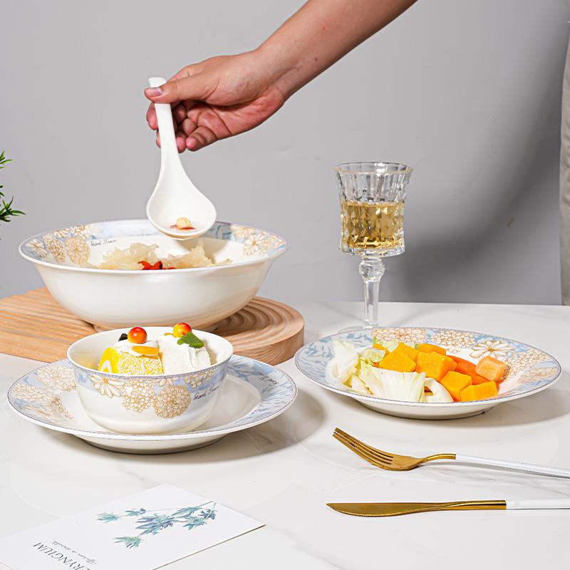 步2024新款高档10人碗碟套装家用无品牌/轻组奢时光漫陶餐具碗瓷