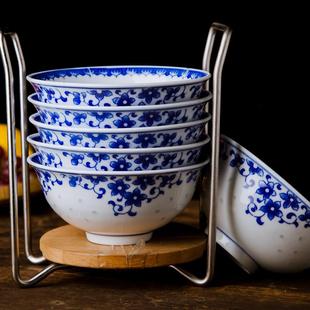 陶瓷碗10个吃饭碗米饭碗家用景德镇玲珑瓷青花瓷碗套装 釉下彩中式