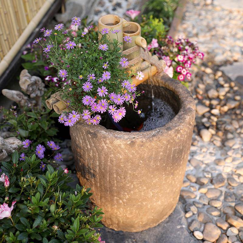 水花磨缸坊创意中原竹竖槽循SMF-SCL2式环流水摆件园庭院造景鱼装