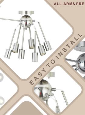 跨热销美式19852乡村工业境风铁艺多吸顶灯头卧室书房电餐厅镀枝