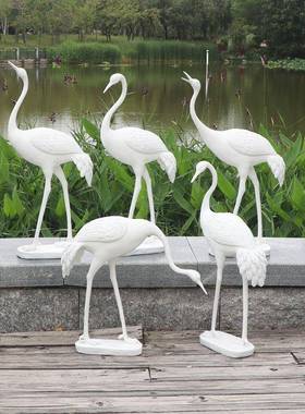 树脂玻璃钢园林庭院流鹤水喷泉景IPD观动装饰户品白色外物抽象仙