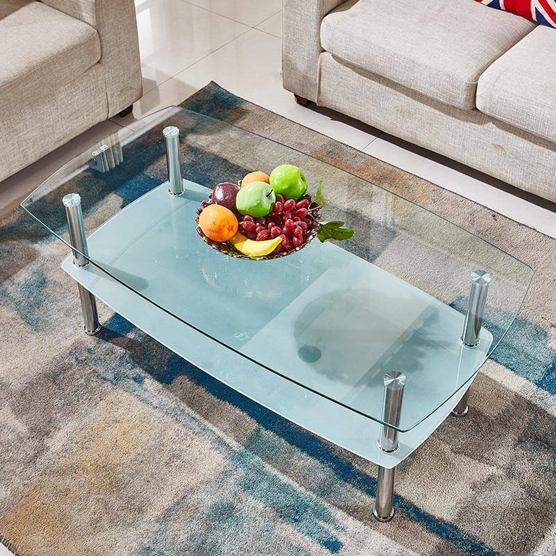 N5厅钢化玻璃客茶几简约现代小户小型家用长方形不锈USK桌钢尺寸