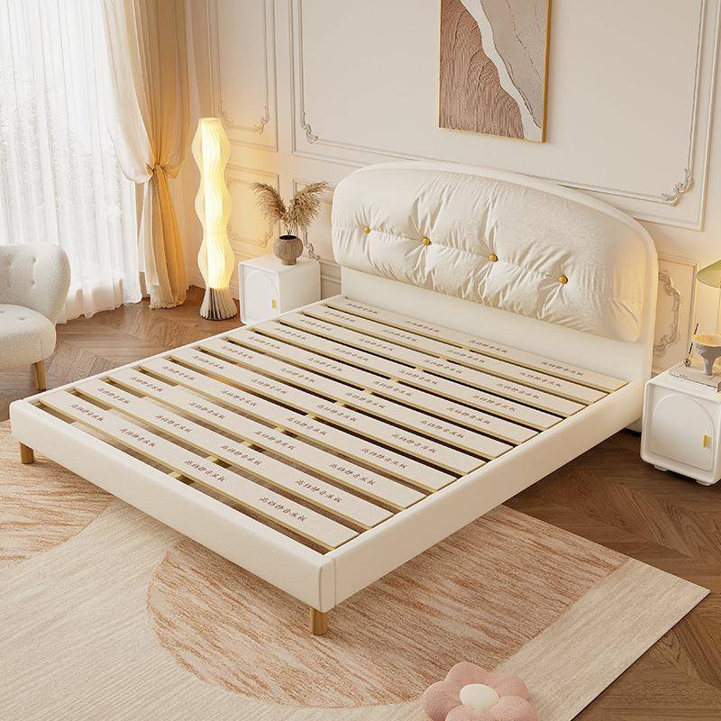 法式XWN油风床布艺现代简约猫奶抓布面包床1米8主卧大卧室床双人