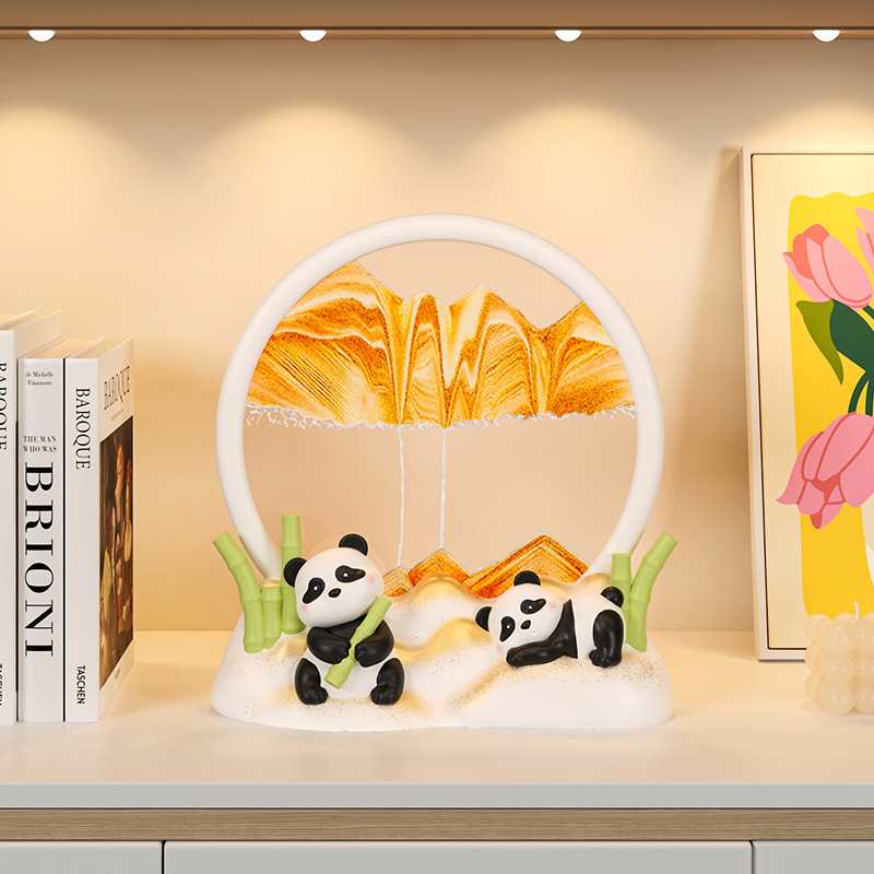 创意轻奢熊猫流沙画摆件卡通客厅办公室沙漏装饰品网红3立体沙画图片