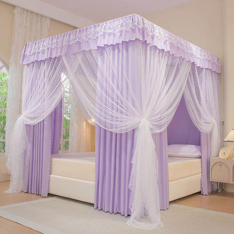 新款床帘防蚊家用床笠款落地窗帘卧室遮光床蚊帐一体式三开门家用