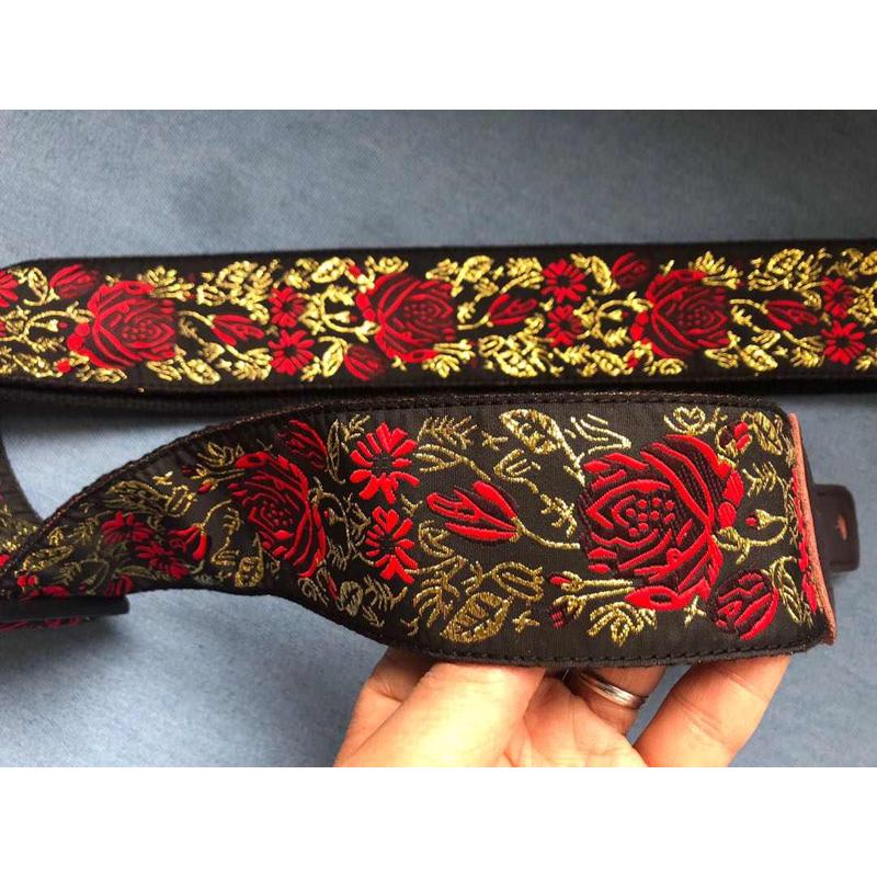 纯手工经典复古红玫瑰吉他背带贝斯等电吉他背带guitar strap