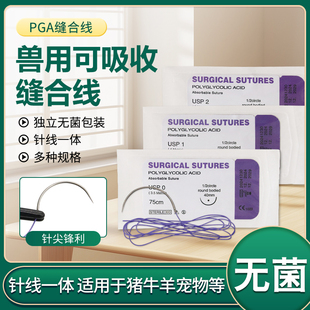 兽用可吸收缝合线PGA免拆线带针宠物手术缝合针兽医角针圆针