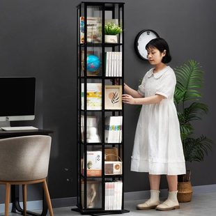 旋转书架展示架落地置物架书柜立简易储物柜客厅架家用儿童子实木