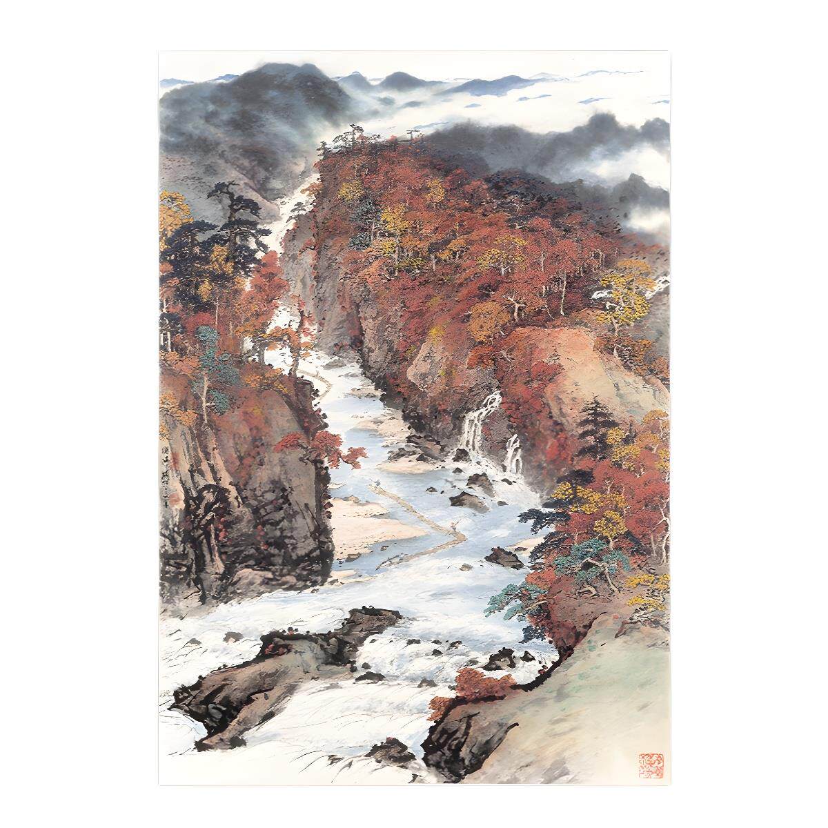 山水画客厅挂画新中式装饰画沙发背景墙壁画办公室单联竖版画芯