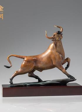 铜金岁月牛转乾坤黄铜牛摆件拓荒牛彩铜工艺品摆件办公室铜器装饰