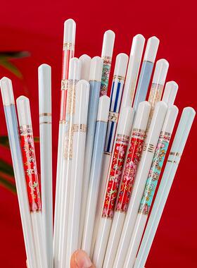 陶瓷格调家用防滑高档筷新款耐高温白色防霉骨瓷筷子高颜值一人用