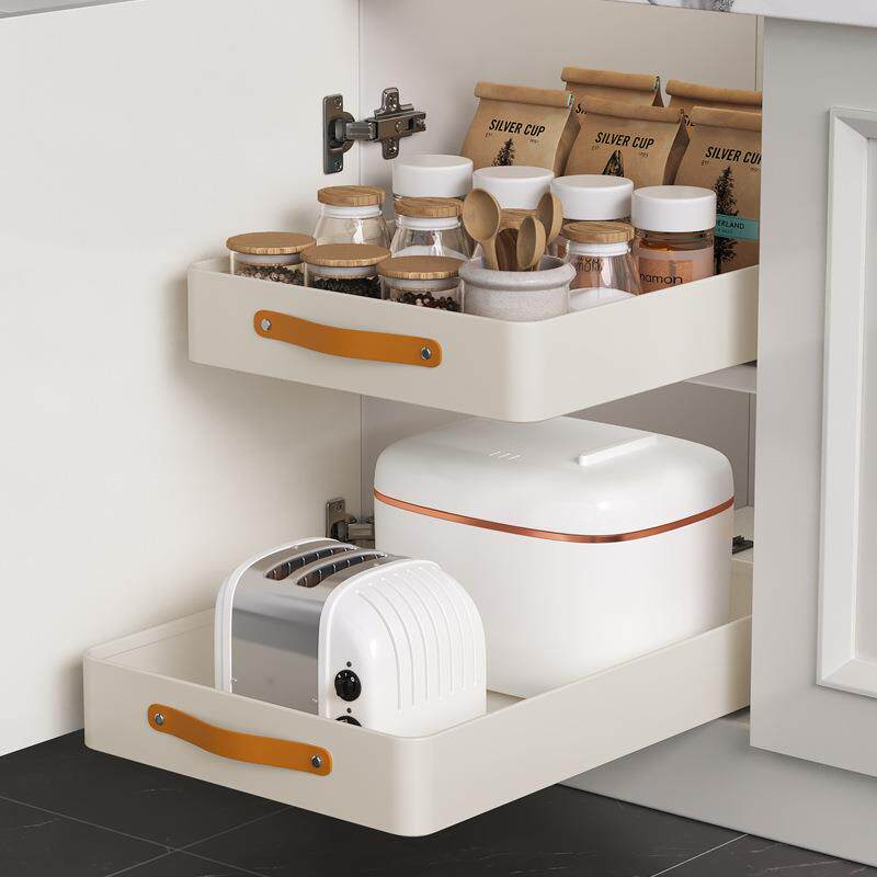 厨房抽拉式置物架水槽下柜内调料碗碟盘收纳盒橱柜拉篮抽屉式用具