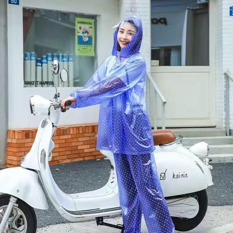 水晶雨衣套服雨裤套装分体加厚成人女款全身防暴雨防水电动车厚款