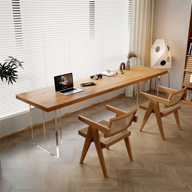 压克力实木悬浮餐桌椅小户型原木风客厅书桌电脑桌长方形吃饭桌子