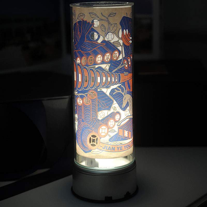 新年led桌面旋转灯笼小彩灯春节装扮红过年喜庆中国剪纸装饰画