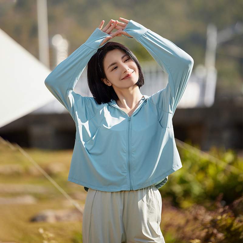 冰丝防晒衣斗篷宽帽檐可拆女生高马尾拉链面罩手背防晒露指骑车