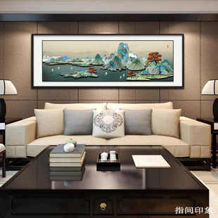 新中式 高端客厅大厅工作室大阪山水玉雕立体画大气实木框中框挂画