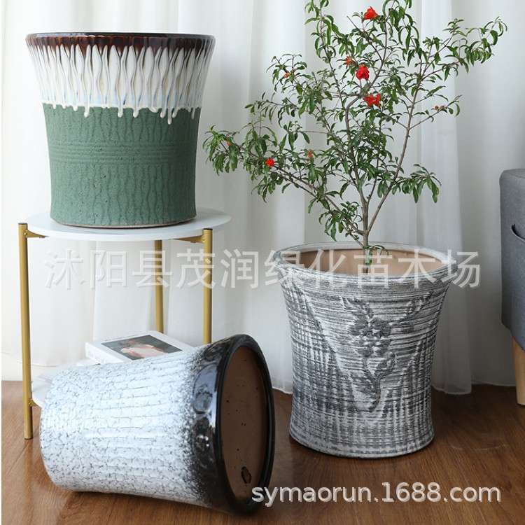 新款陶瓷花盆阳台凤尾竹发财树庭院琴叶榕幸福树植物室内绿植花盆