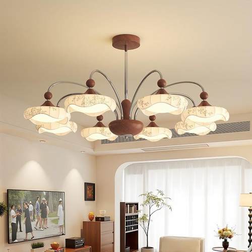 中古风客厅吊灯家用大厅主灯法式复古美式网红胡桃木色餐厅大吊灯