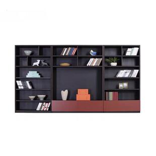 意式极简书架书柜组合现代轻奢客厅烟熏落地柜置物架书房黑橡书柜