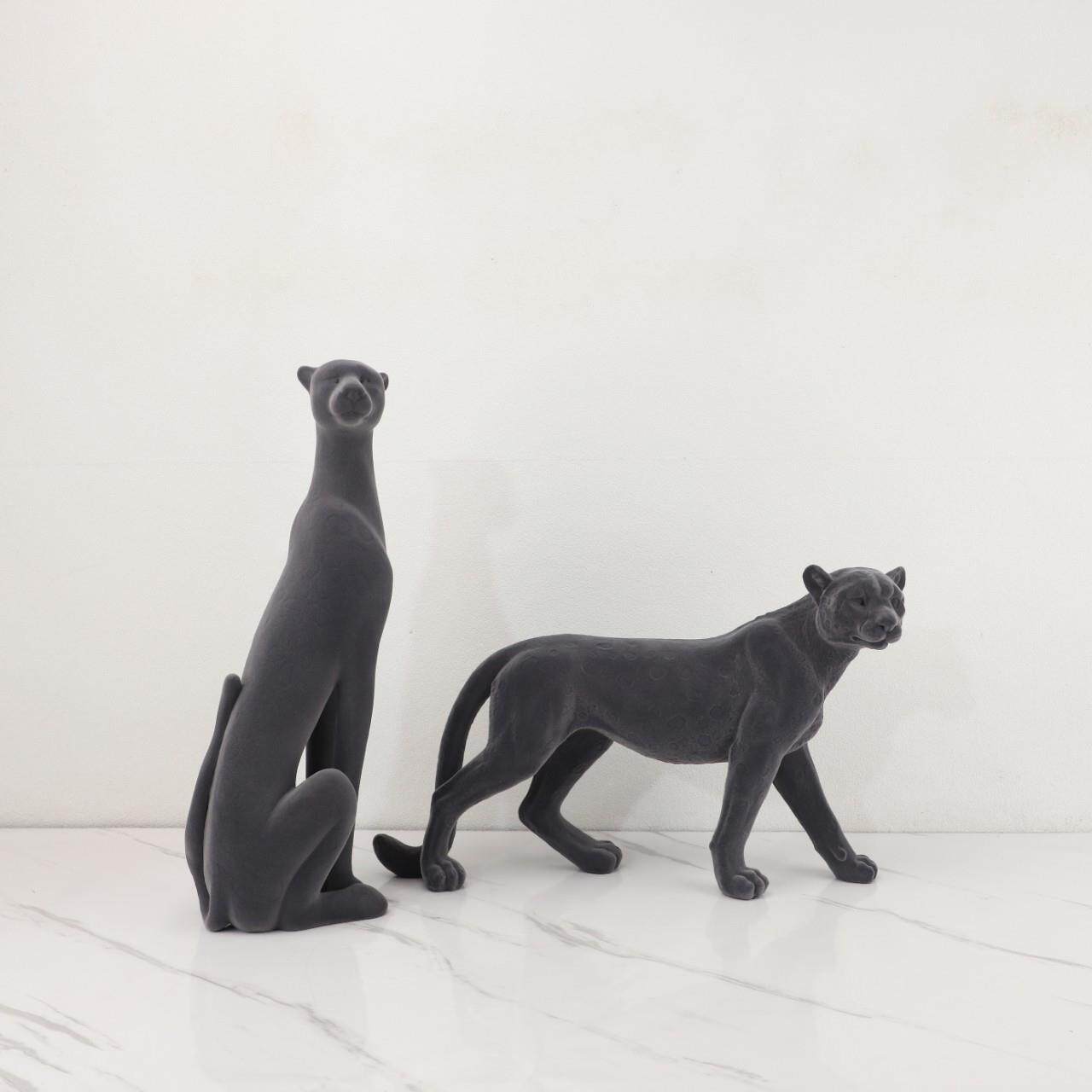 欧式创意植绒金钱豹动物摆件客厅书房酒店办公室样板房家居装饰品