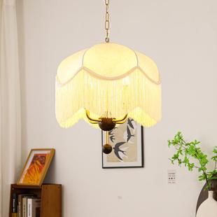 美式 复古客厅房间吊灯设计师中复古餐厅书房流苏创意卧室布艺吊灯