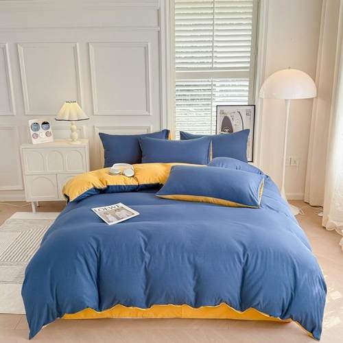 新款纯色双拼学生宿舍三件套被套床单水洗棉四件套简约风四季通用