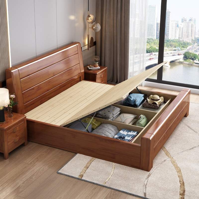 经济型榫卯实木床1.8米主卧室双人床现代简约小户型1.5气压储物床
