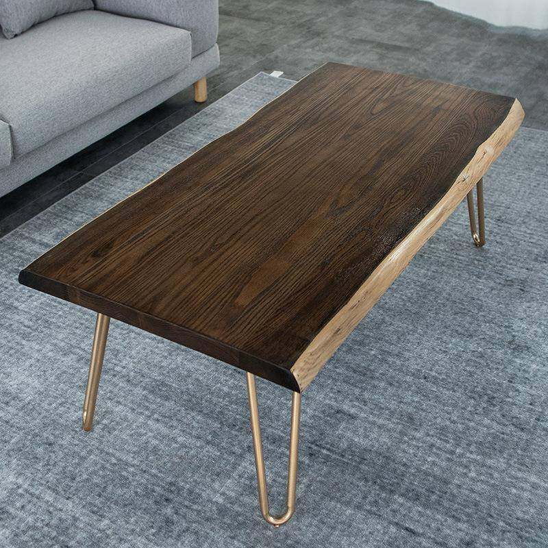 美式复古做旧实木茶几小户型客厅胡桃木色茶台办公室不规则茶几桌