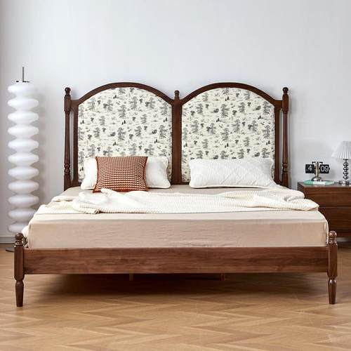 仲夏夜床法式复古软包1.8米实木床北欧黑胡桃木床布艺1.5米双人床