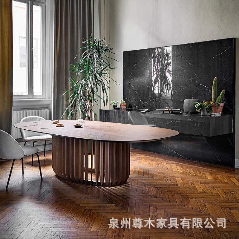 北欧椭圆形餐桌 小户型家用餐厅圆形大圆桌饭桌设计师极简工作台