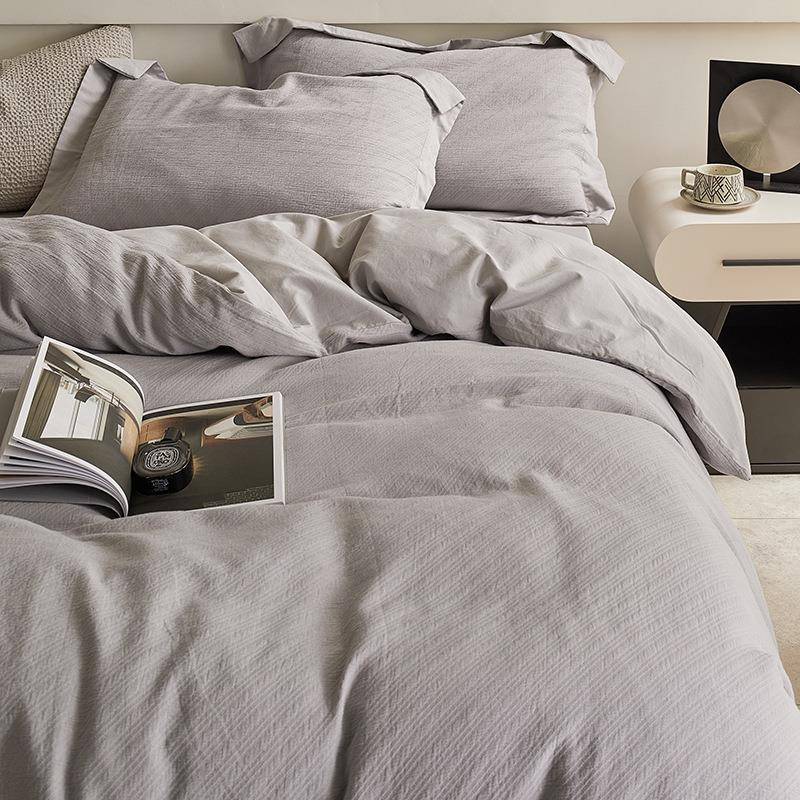 简约风水洗棉四件套时尚纯棉色织空气层提花被套床单1.8m床上用品