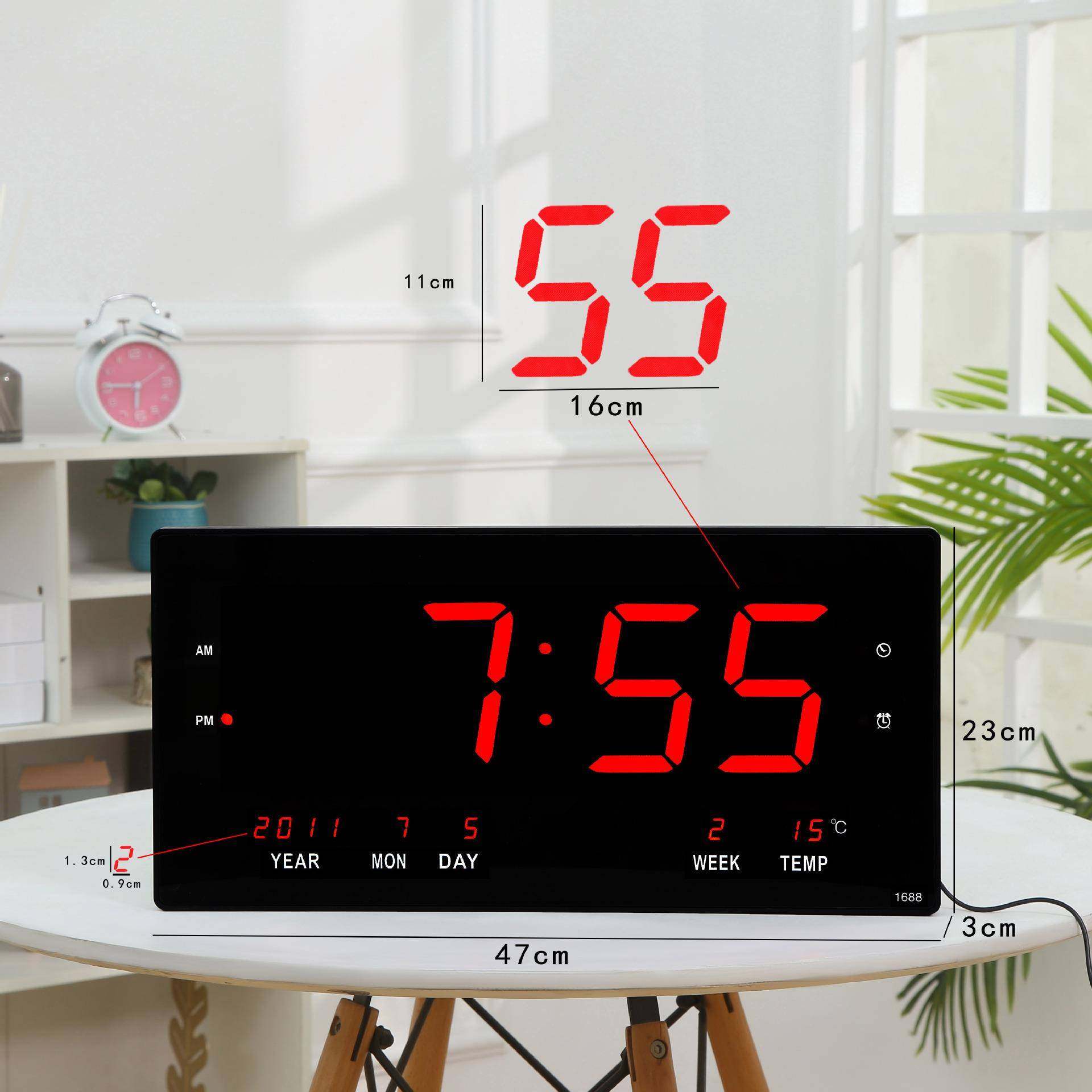 新款多功能电子钟数码万年历挂墙壁静音LED数字显示钟表