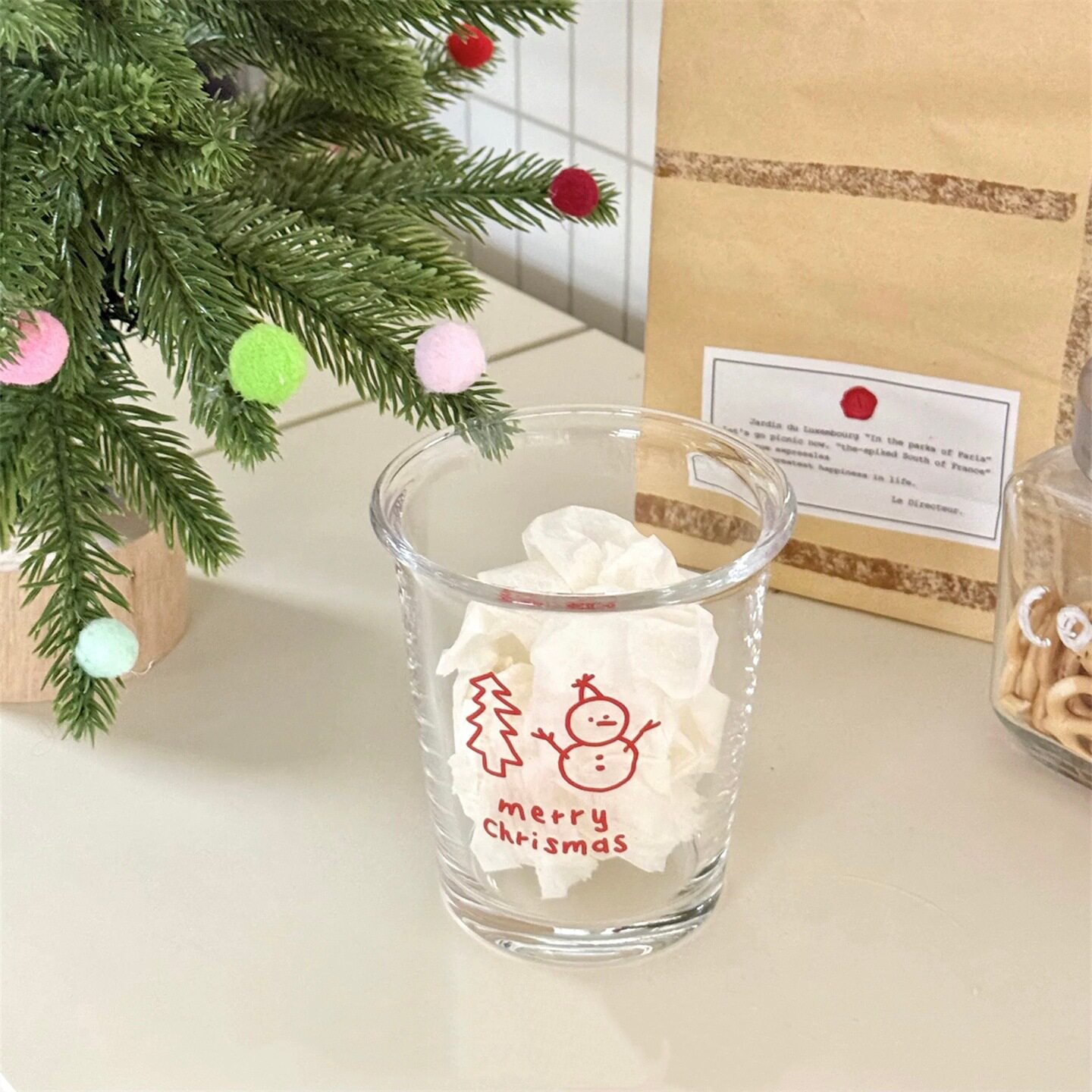 冬日圣诞雪人杯子玻璃杯女高颜值氛围感水杯牛奶杯家用简约咖啡杯