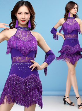 速发拉丁舞裙专业比赛性感流苏连衣裙出演表服高端黑色桑巴舞蹈服