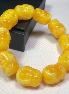 现货双面佛头手串黄色雕刻u男士女款手链鸡油黄配饰佛珠饰品可批